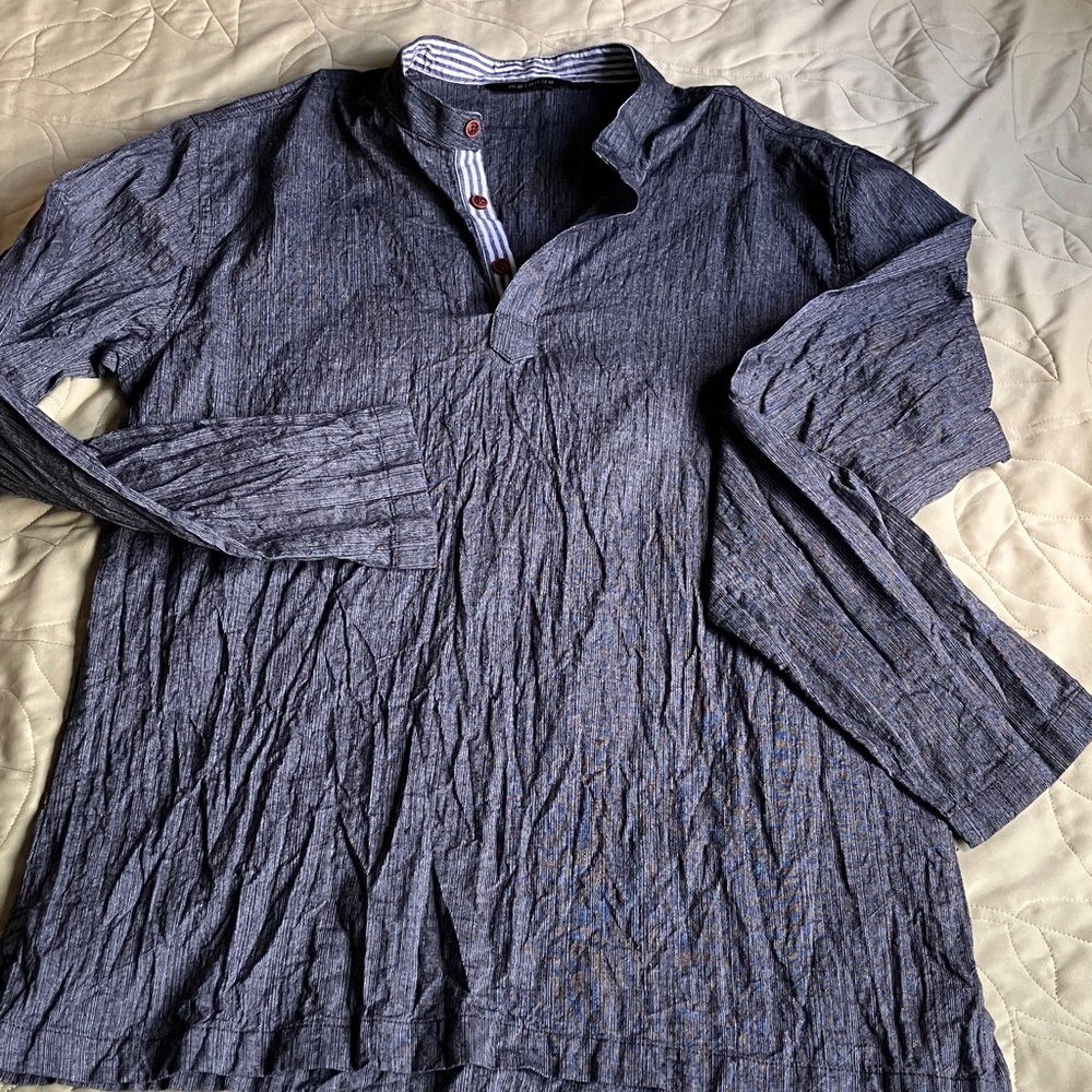 Melange Charcoal Crinkled Long-Sleeve Button Shirt